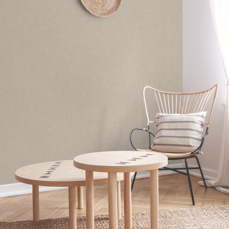 Inia Collection Textile Plain Wallpaper Roll, Beige