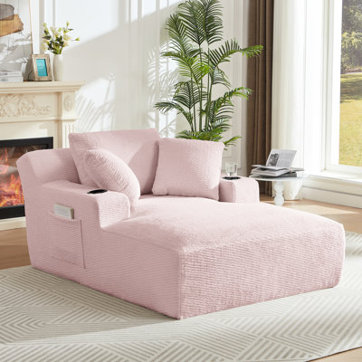 Chaise longue en fausse fourrure rose, sans assemblage, canapé-lit pour le salon, tissu doux, ressorts ensachés et éponge confortable, support ergonomique surdimensionné de haute qualité, détente au bureau