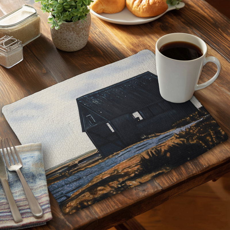 Landscapes Blue Rustic Abandoned Barn Braided Placemat Decor