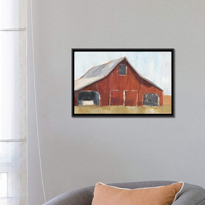 «Rustic Red Barn I», impression sur toile, H 18 po x l 26 po x P 1,5 po, Toile avec cadre noir, Pas de tapis