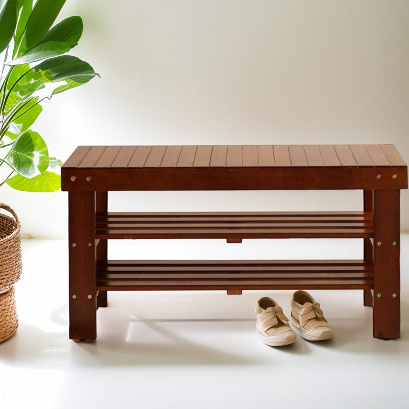 Quality Solid Wood Shoe Bench, Cherry Finish