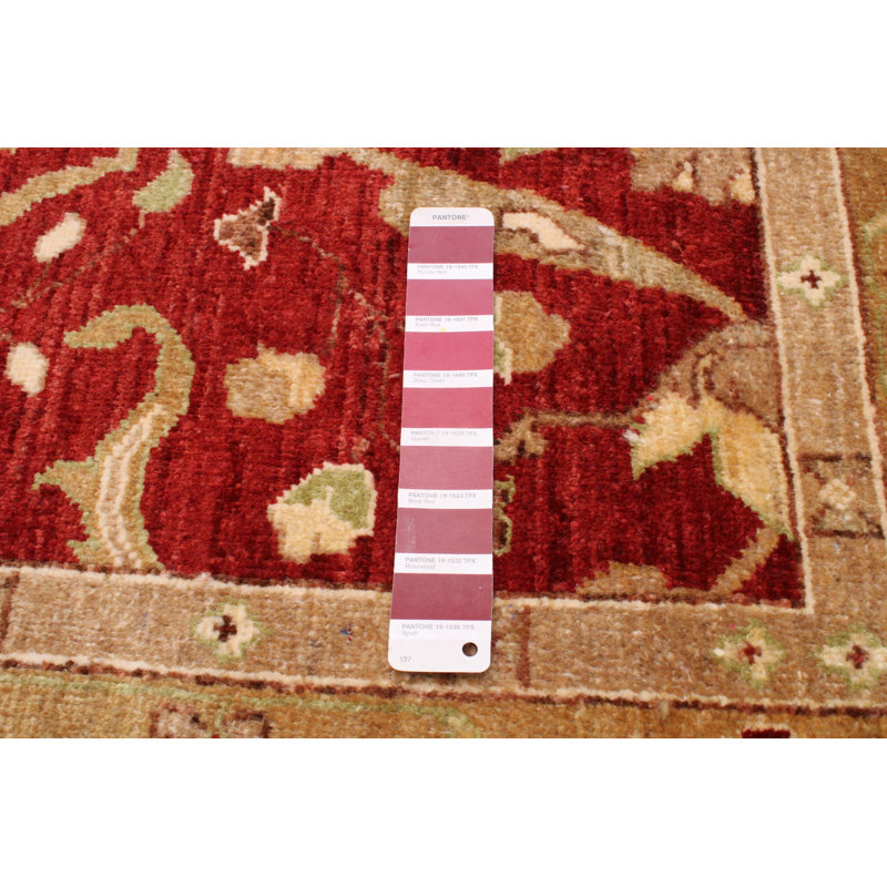 Tapis rouge foncé en laine noué à la main de conception unique 11 pi 10 po x 17 pi 8 po Abron