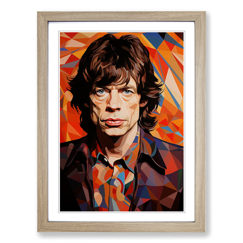 XYZ-FRM-V1223-4497 Mick Jagger Op - Single Picture Frame Print on Wood, 64cm H x 46cm W x 2cm D, Oak 