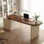 Bureau rectangulaire à 3 tiroirs en bois manufacturé brun noisette + blanc beige-2037334268