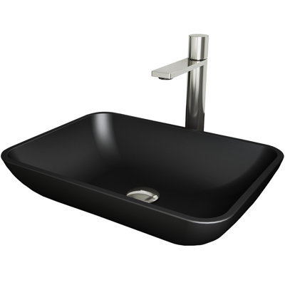Sottile 18" L x 13" W x 4" H Rectangular Glass Vessel Bathroom Sink with 12" H Faucet