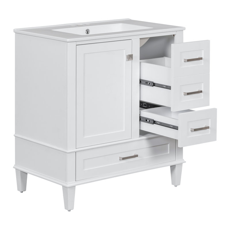 Ensemble de meuble-lavabo moderne 30 "avec lavabo - porte à fermeture douce et 3 tiroirs, structure en bois massif, Grey