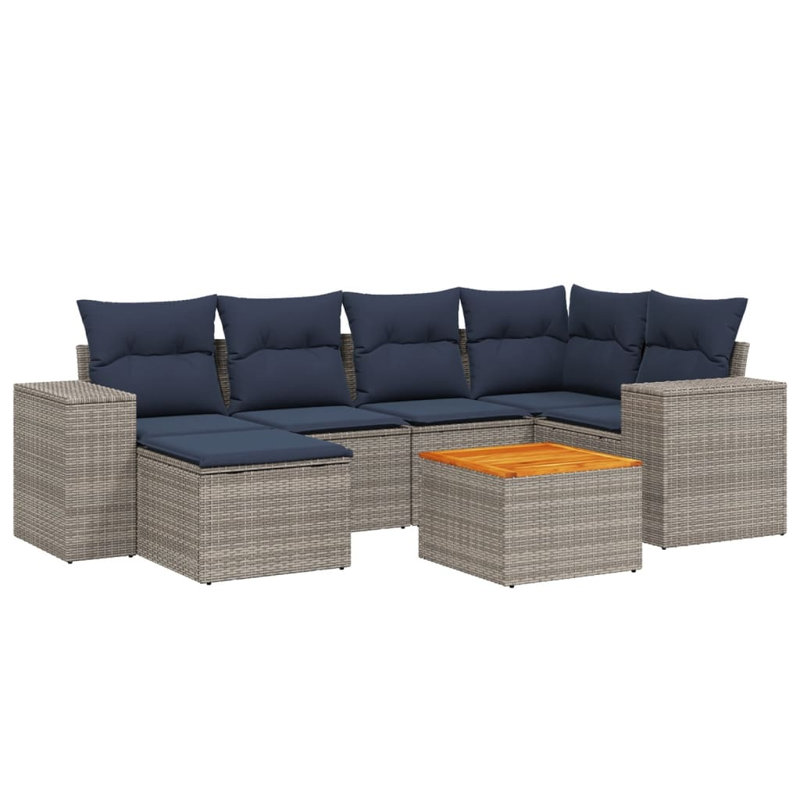  Ensemble de canapé de patio 7 pièces avec coussins en rotin de polyester gris