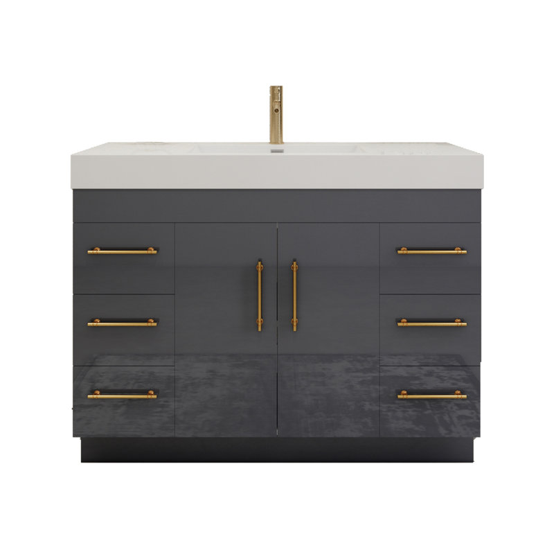 Ensemble de meuble-lavabo simple 48 po, Gris lustré