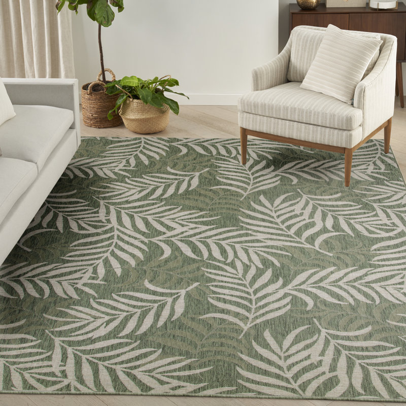 Tapis d'extérieur vert ivoire Bay Isle Home ™ Garden Oasis, Rectangle 8 pi x 10 pi