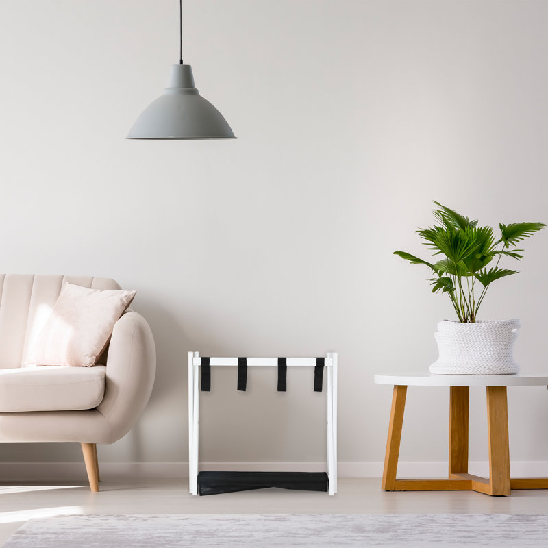 Ensemble de 4 valises pliantes pour chambre d'amis, support de valise en bambou à 2 niveaux avec sangles en nylon, blanc
