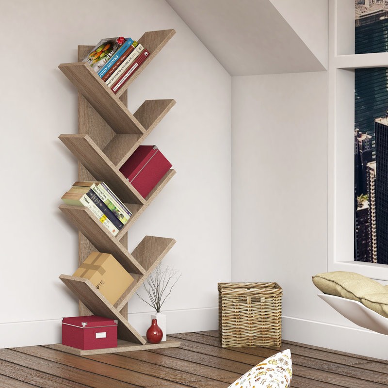 Hitit Tree Bookcase 128.5 cm - Modern Wooden Bookshelf/Tall Freestanding Book Shelf with Multi-Compartment Storage, Decorative Tree Bookshelf for Living Room, Office or Bedroom