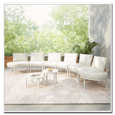 Canapé modulaire d'extérieur demi-lune avec 2 tables basses High-Low