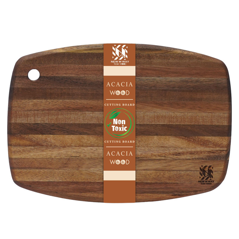 Planche à découper ovale compacte en acacia - M 14 po (14 x 10 po) - Plat de préparation léger avec trou de suspension, idéal pour la cuisine à domicile