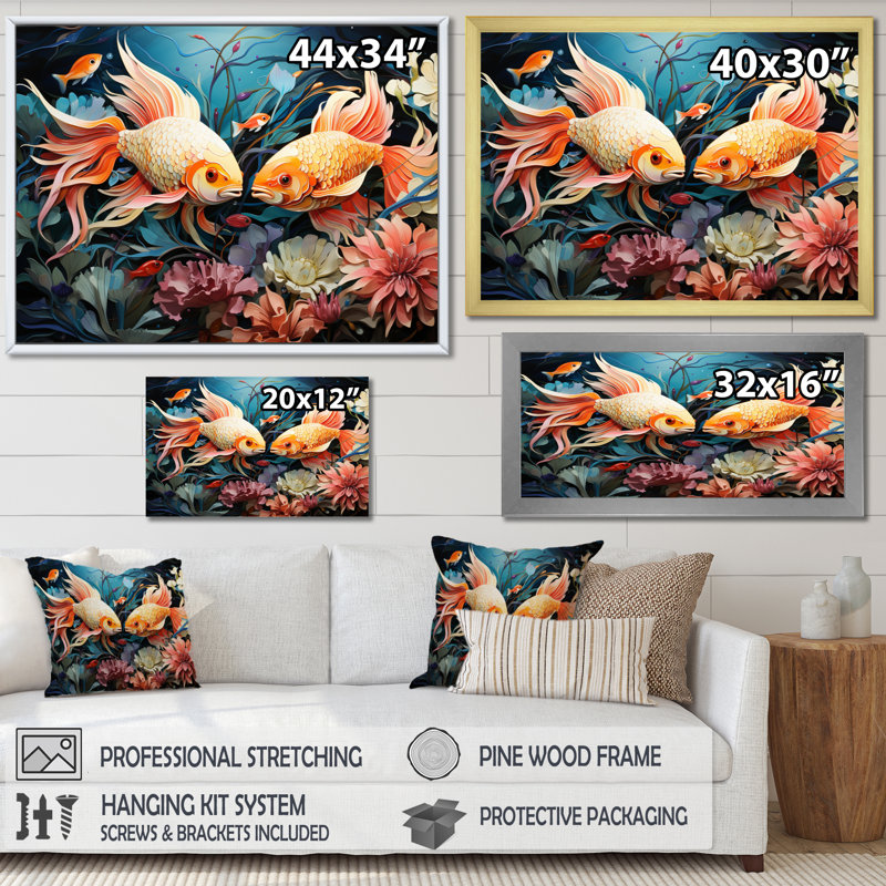 «Fishing Whimsical Waters III» - reproduction, H 12 po x l 20 po, Cadre flottant blanc