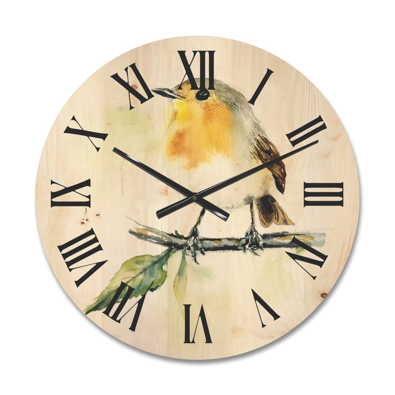 Horloge murale traditionnelle en bois - Petit merle sur une branche, Moyen