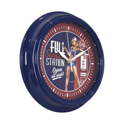 Gas Pin-Up Girl LED Vintage Wall Clock - Retro Garage Decor 12"