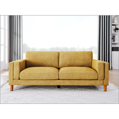 Corduroy Upholstered Square Arm Sofa With Wooden Legs,  For Cozy And Stylish Living Rooms