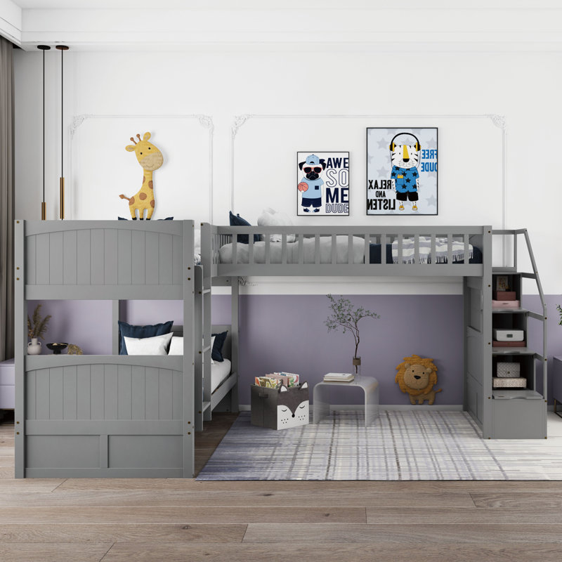 Lit superposé simple en bois Guglielma par Harriet Bee, gris