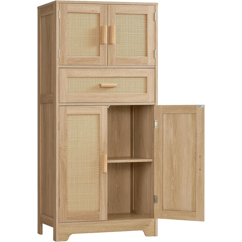 Armoire de rangement haute en rotin avec tiroir, naturel