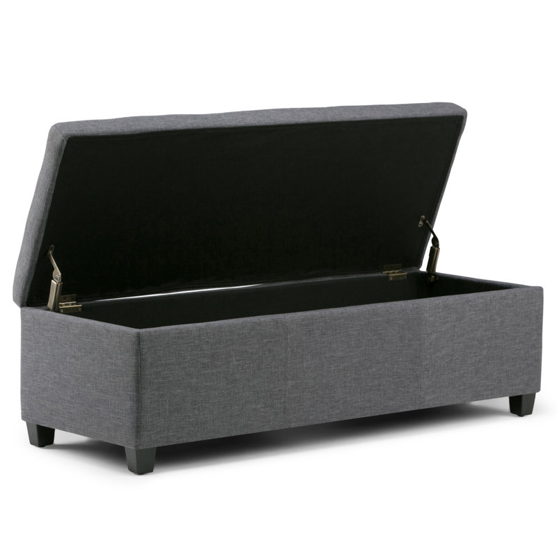 Avalon 48"W Upholstered Linen Look Fabric Contemporary Rectangular Lift-Top Storage Ottoman Bench with High-Density Foam