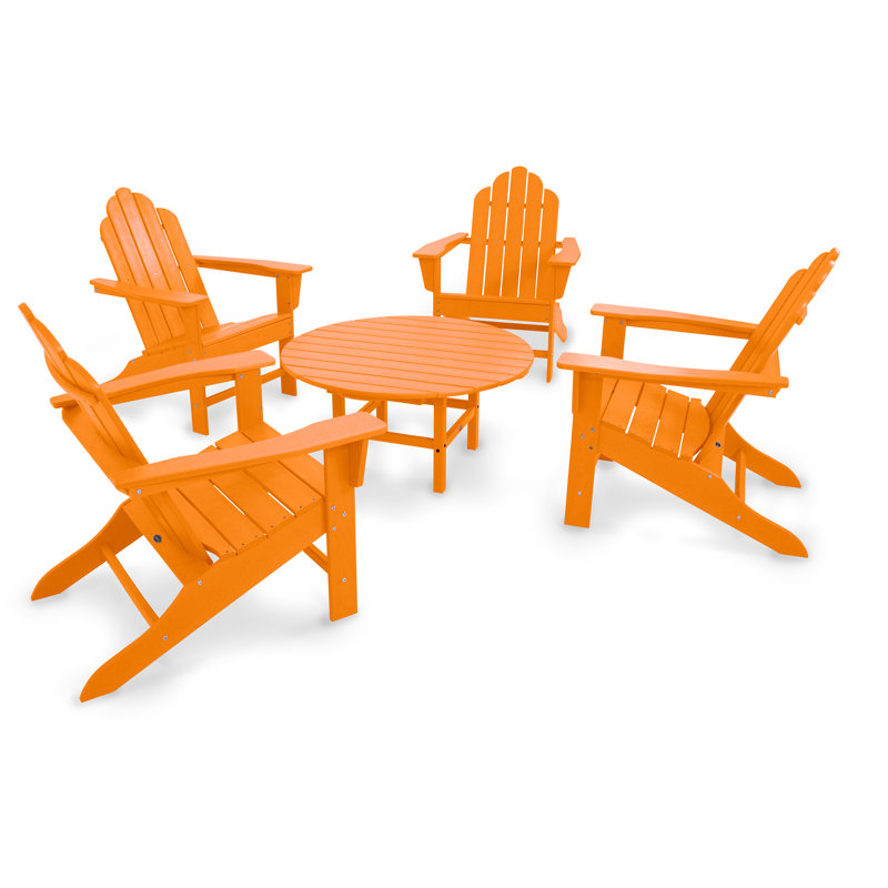 POLYWOOD Long Island Adirondack 5-Piece Conversation Group, Tangerine