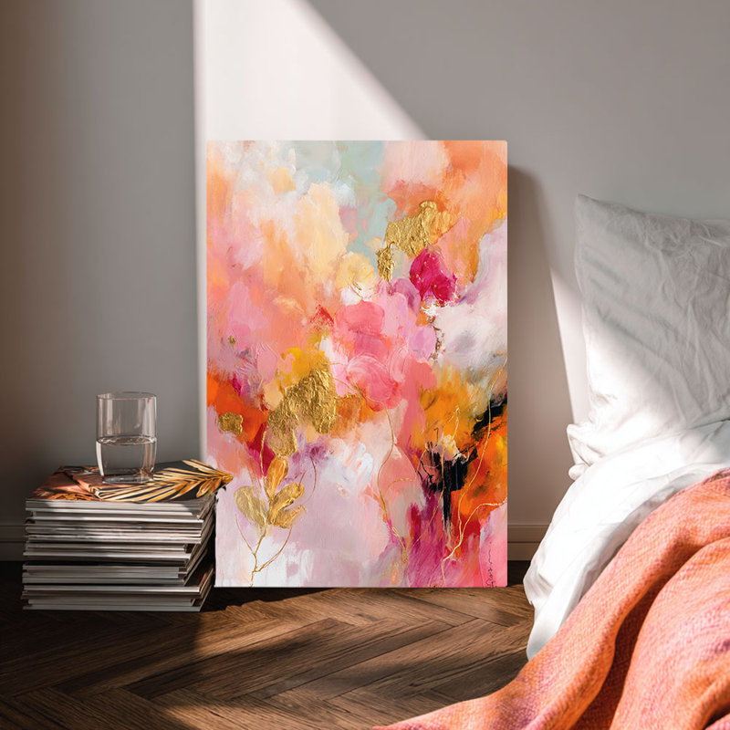 Impression sur toile moderne à motif floral abstrait et feuille d'or - Urban Loft, 12 * 8 pouces (30 * 20 * 2cm)