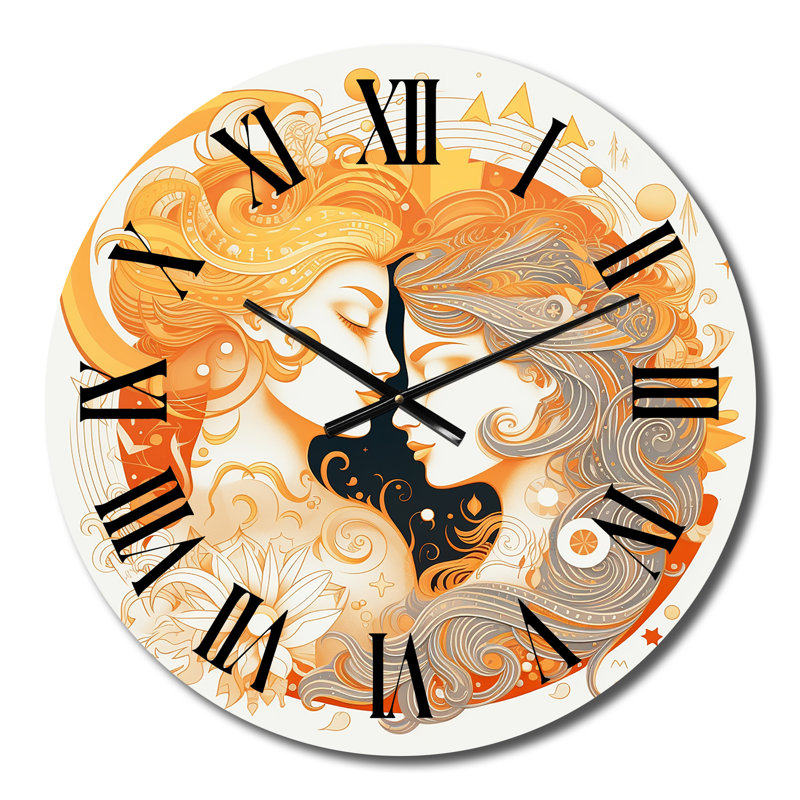 Couple en train de s'embrasser au soleil Illustration rétro II horloge murale en métal, Petit