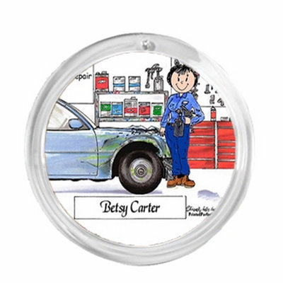 Personalized  Round Christmas Ornament:  Auto Body Repair - Female