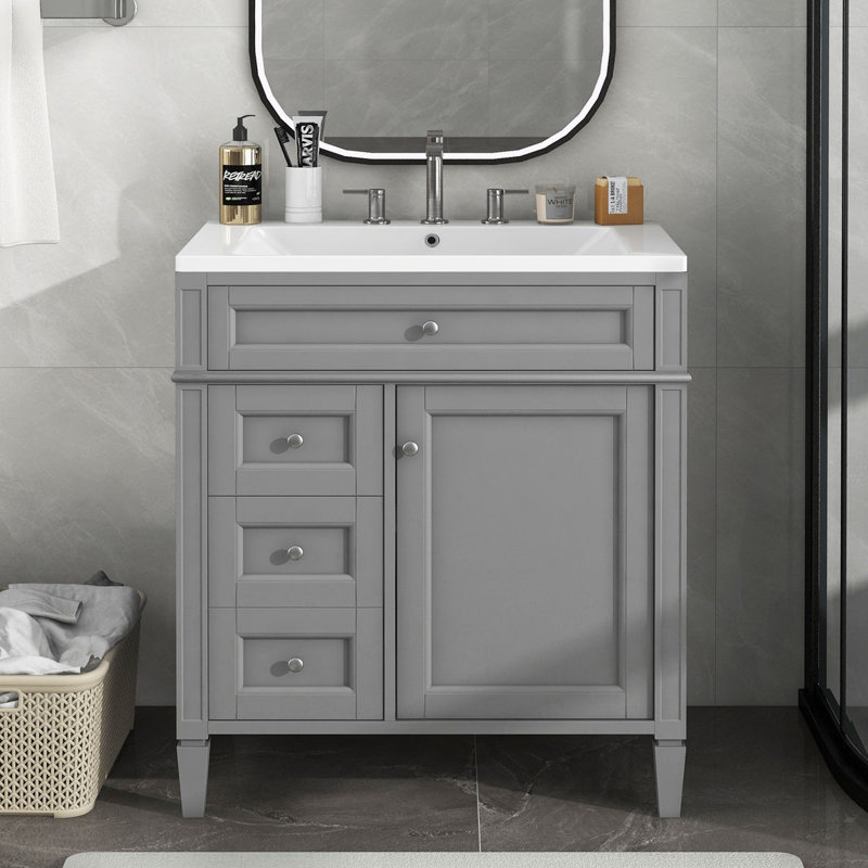 Meuble-lavabo avec lavabo pour la salle de bain, Gris, Argent
