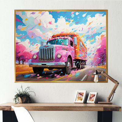 Camion Raimbow rose sur toile