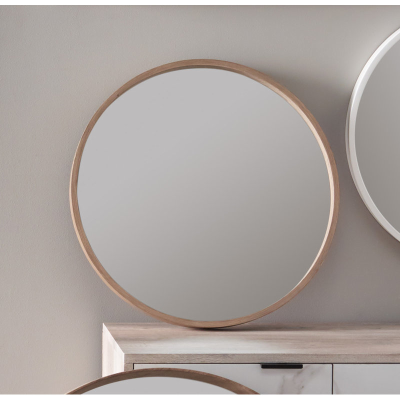 Round Wood Framed Wall Mounted Accent Mirror, Natural