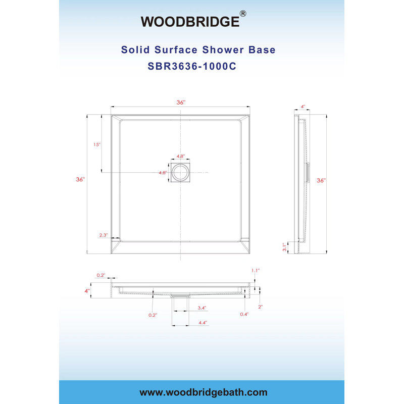  36" Single Threshold 36" Shower Tray Base, Chrome poli