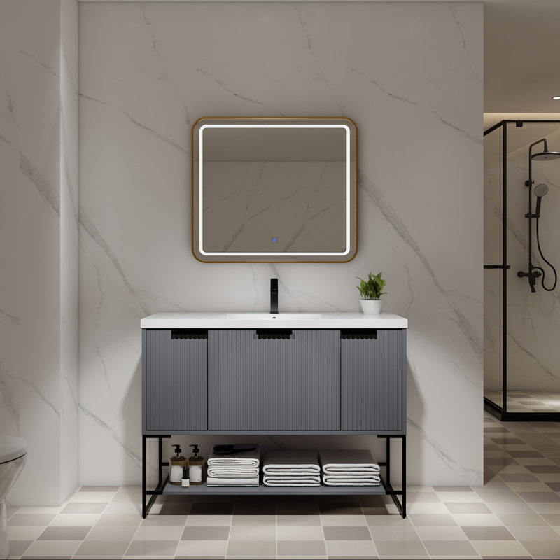 48" Resin Basin Bathroom Vanity, Grey