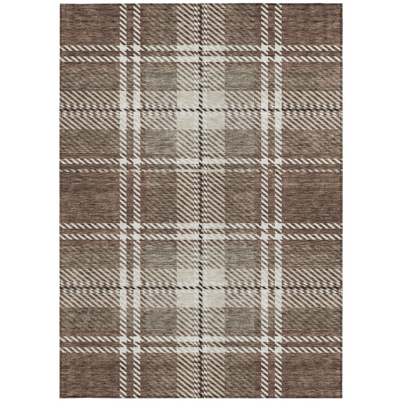 Tapis intérieur lavable à carreaux noir et ivoire 5 pi x 8 pi brun