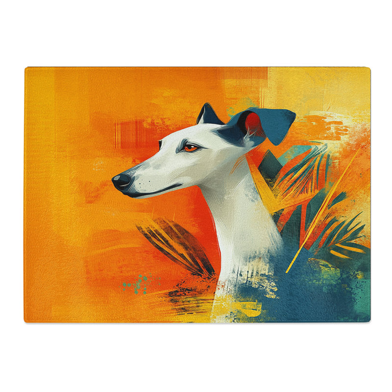 Whippet Dog Illustrated  Glass Chopping Board