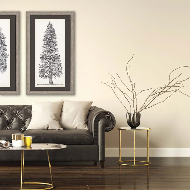Brown Tree Sketch Landscape Print with Silver Plastic Frame