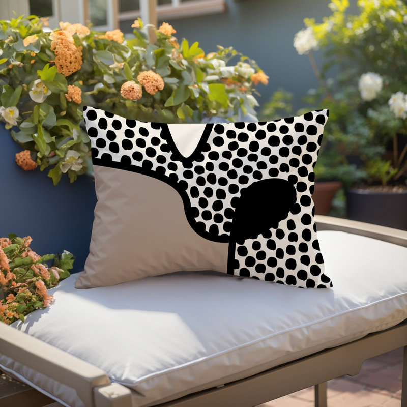 Coussin lombaire réversible intérieur / extérieur Jai Abstract, H 14 po x l 20 po, Noir, noir, noir, noir