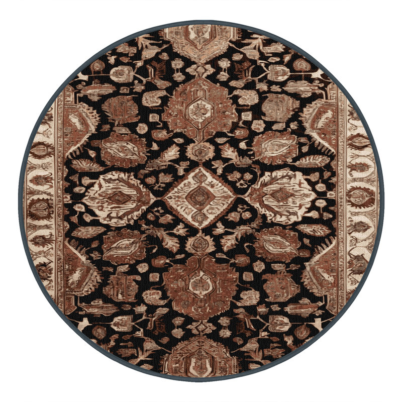 Machine Washable Persian Brown Area Rug, Round 6' x 6'