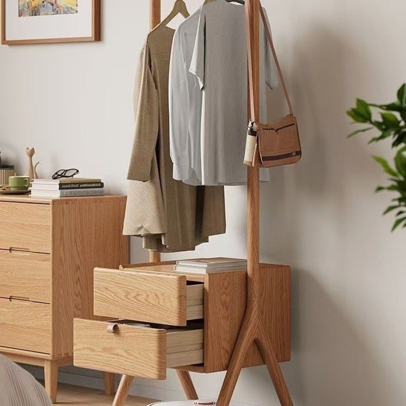 Solid Wood Coat Rack Thick Rod Movable Storage