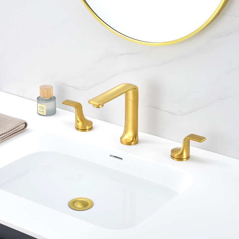 Varen 8 in. Widespread 2-Handle Bathroom Vanity Sink Faucet with Metal Pop-Up Drain, Brushed Gold