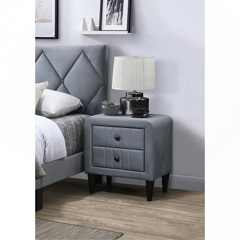 Velours magnifique table de chevet 1pc table de chevet 2X tiroirs meubles de chambre design élégant, Gris