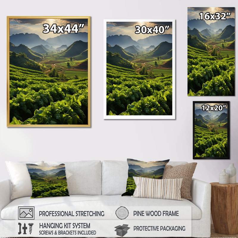 Impression sur toile «Cuba & tabac champs de Cuba III», H 32 po x l 16 po x P 1 po, Cadre flottant doré