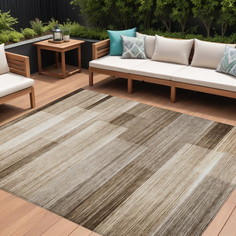 Tapis intérieur lavable rayé brun et ivoire 10 pi x 14 pi, Rectangle 10 pi x 14 pi