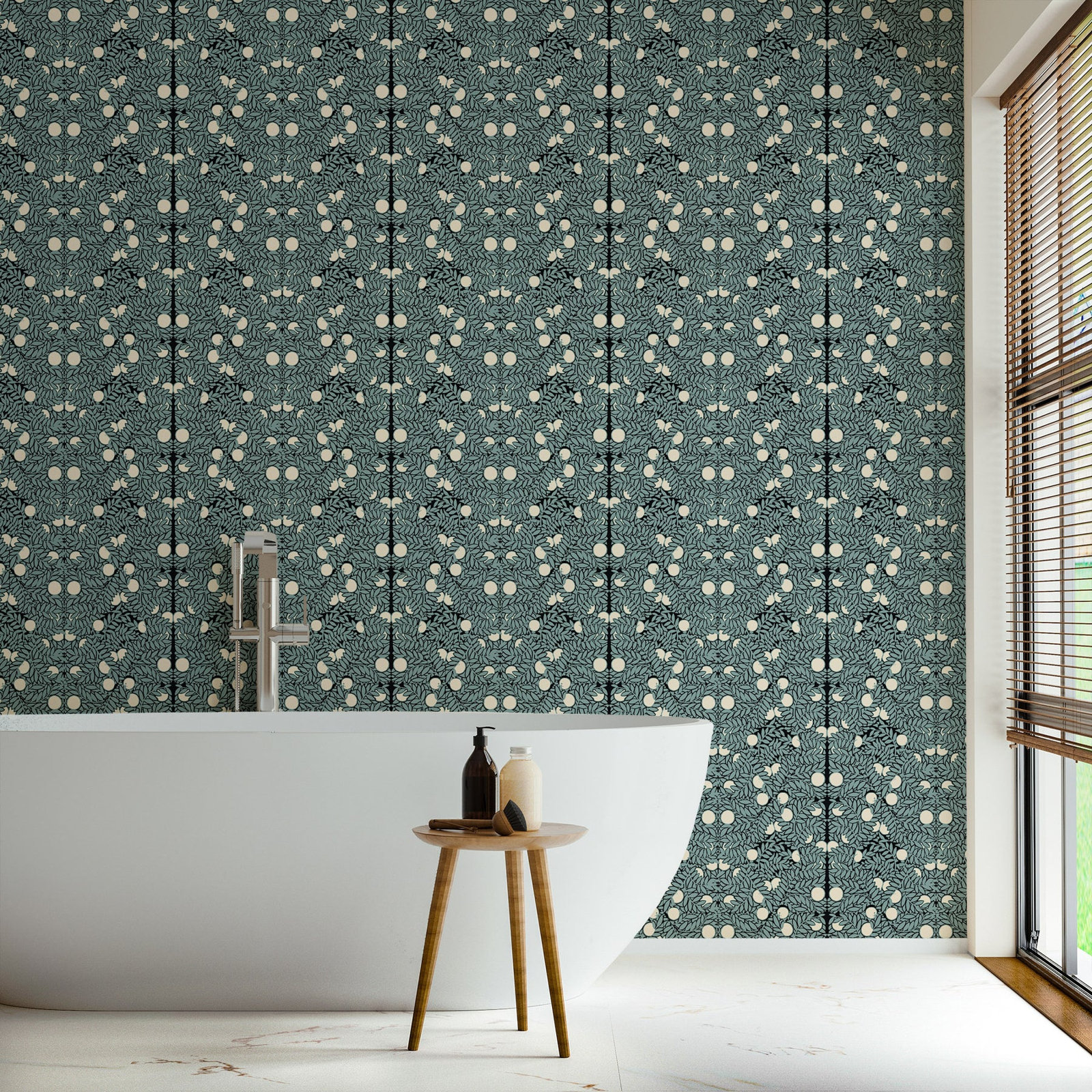 Signature Self-Adhesive Wallpaper, Blue/Cream, Faux Grasscloth, Non-pasted