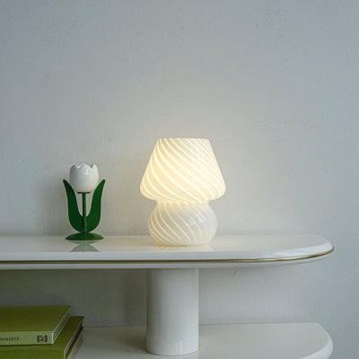 Mini lampe de table en verre avec champignon pivotant blanc
