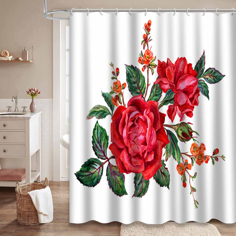 Bouquet de roses rouges, branches, aquarelle, fleur blanche avec 12 crochets, L 72 po x l 78 po