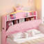 Lit princesse couronne en velours rose avec tête de lit de rangement DEL, 2 tiroirs et station de recharge, cadre de lit plateforme capitonné pour filles, sommier non requis