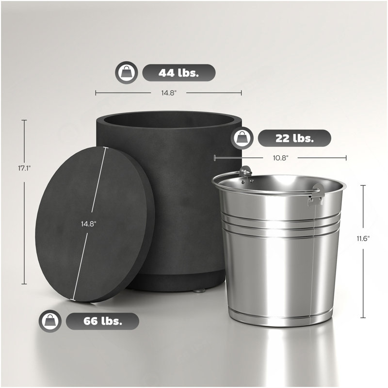 Table d'appoint de 2,6 gallons pour l'extérieur, table basse 3-en-1 avec rangement, seau à glace amovible et couvercle, table de patio en béton, gris anthracite