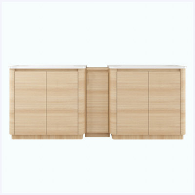 84 Inch American White Oak Freestanding Bathroom Vanity with White Ceramic Sink, 1 Small Storage Cabinet and Soft-Close Door