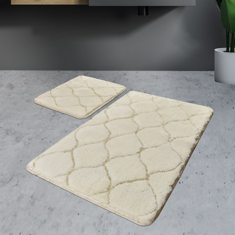 Ensemble de tapis pour salle de bain 2 pièces Abi, Écru/Beige